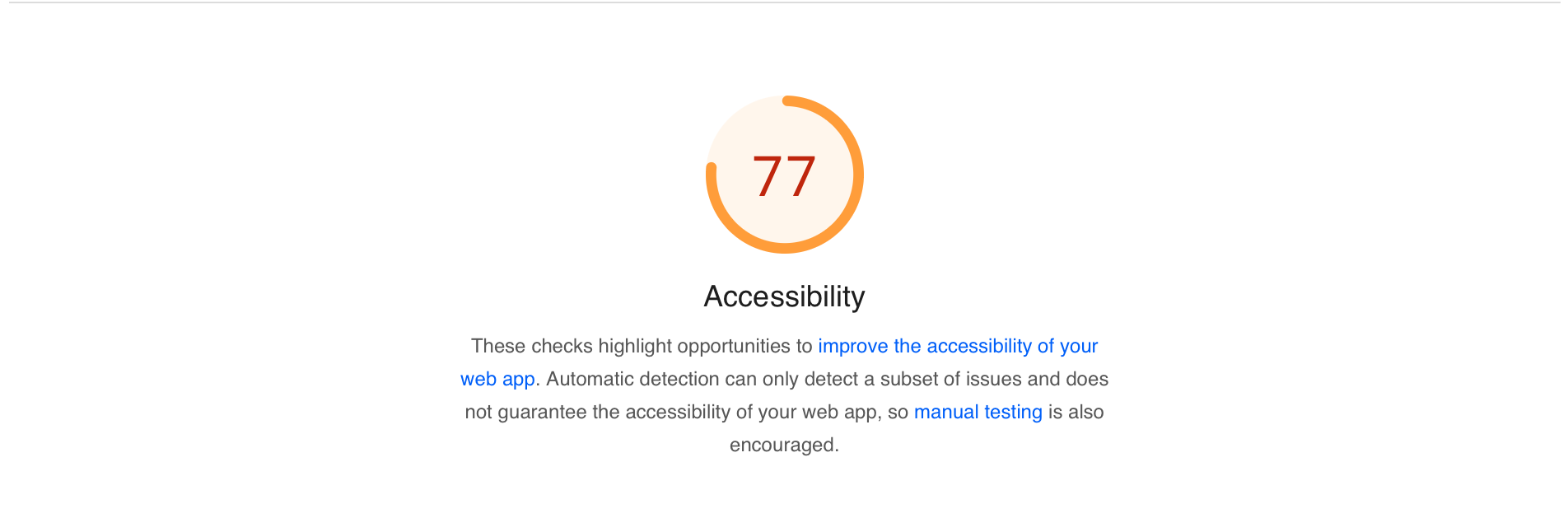 Lighthouse Accessibility Score of 77