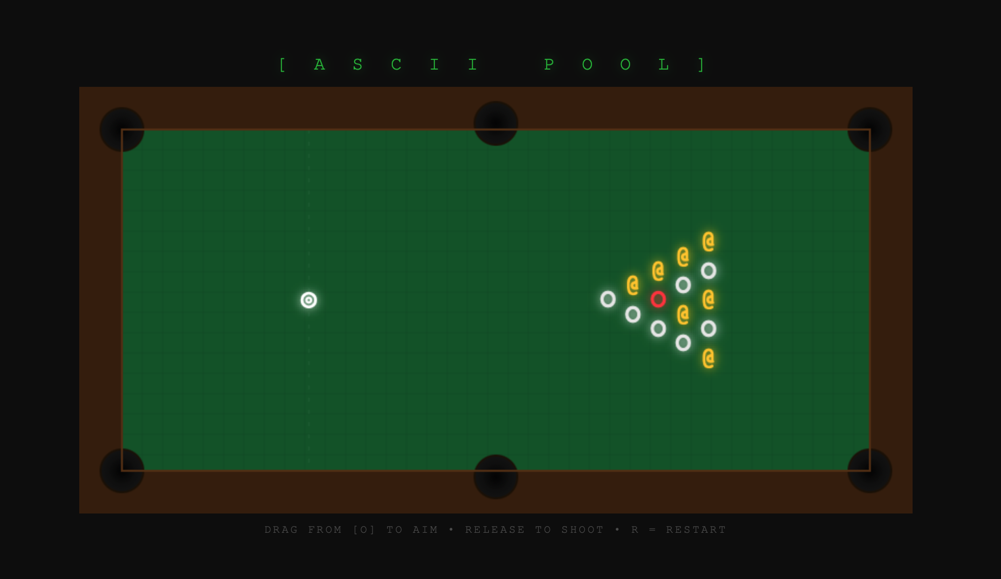 ASCII Pool — a browser-based pool game built with Victor.js