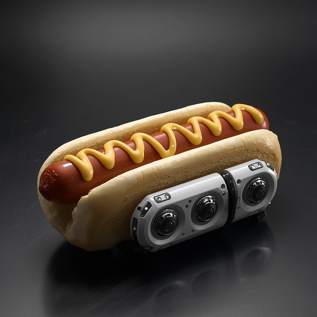 A hot do with mustard and electronic components